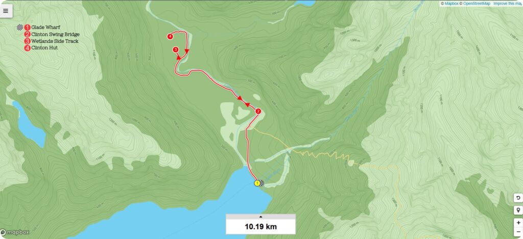 Milford Track Day Hike - Glade Wharf to Clinton Hut Trail Map