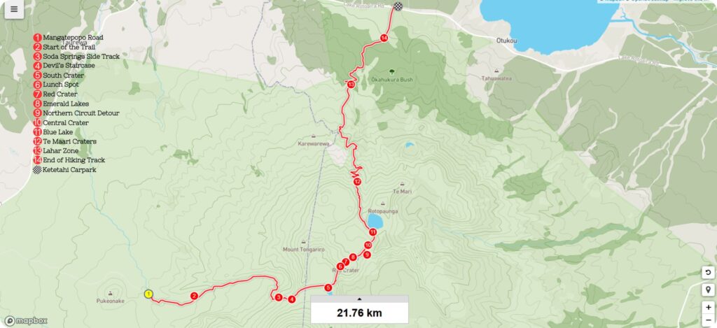 Tongariro Alpine Crossing Trail Map