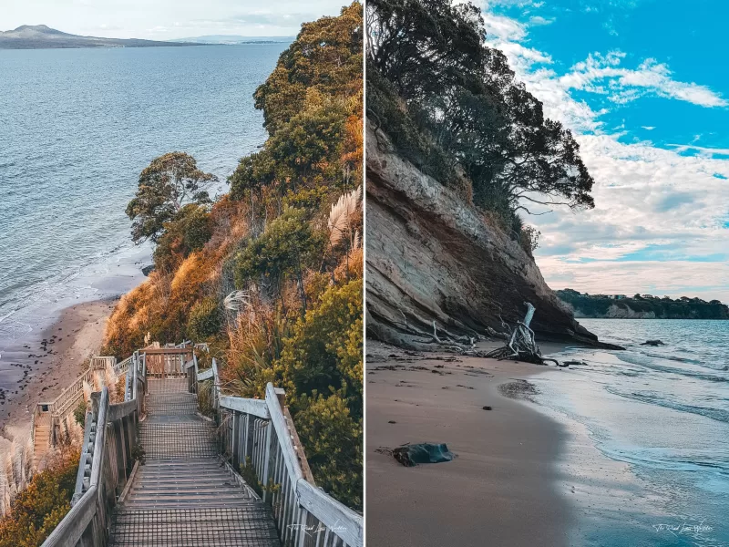 Stairs leading down to Kennedy Park Beach & Large Cliffs lining the beach at Kennedy Park