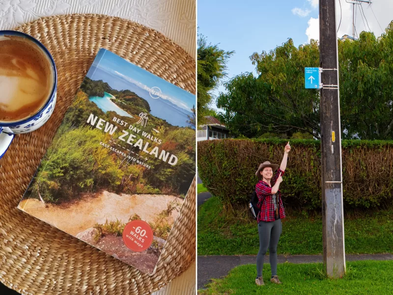 Our Lonely Planets Hike book and the first hike we did in it - The Auckland Coast to Coast